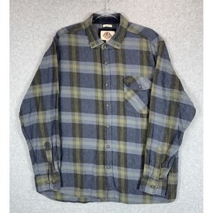 Field & Forest Shirt Mens XL‎ Blue Green Plaid Flannel Button Up Outdoors Pocket